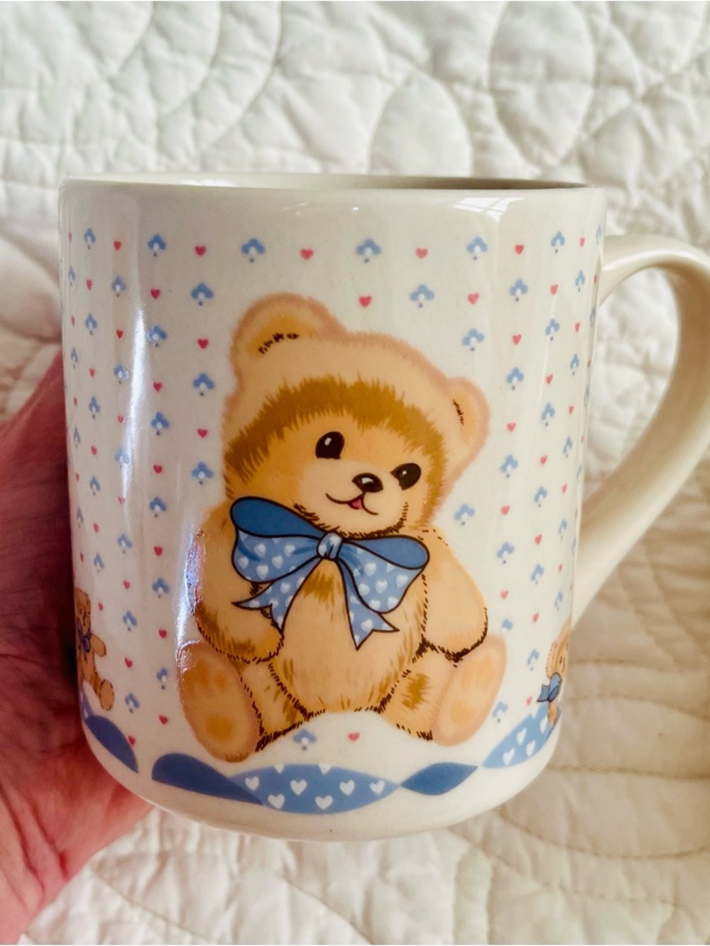 Theodore Bear by TIENSHAN Cute Teddy Ceramic Mugs with Blue Bow (Set of 2) EUC - Picture 3 of 10